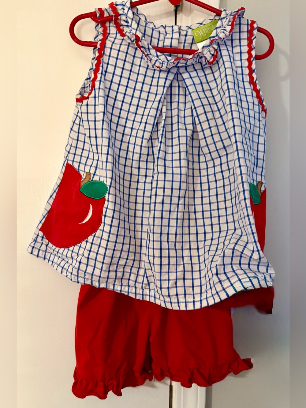 Unbranded Girls Red Apple Check Tank & Shorts Set